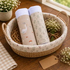 Kit Cesto de Fibra Natural com 2 Panos de Prato Tricoline 100% Algodão - Jardim Outono - comprar online