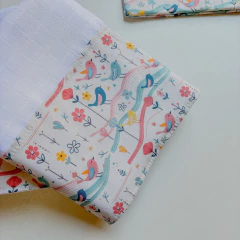 Kit 3 Fraldas de Boca Bebê 100% Algodão com Saquinho Presenteável - Sweet Bird - loja online