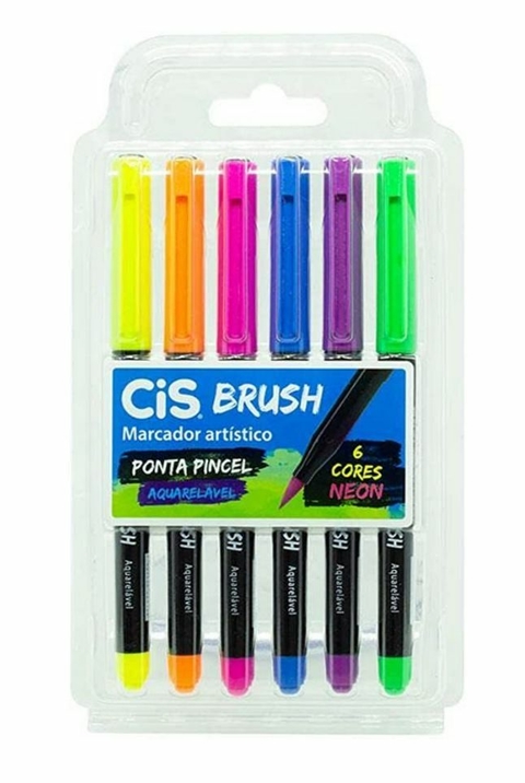 KIT CANETA BRUSH CIS 6 CORES - NEON