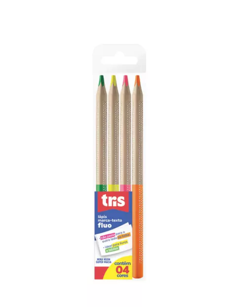 Lápis marca texto fluorescente, 4 cores
