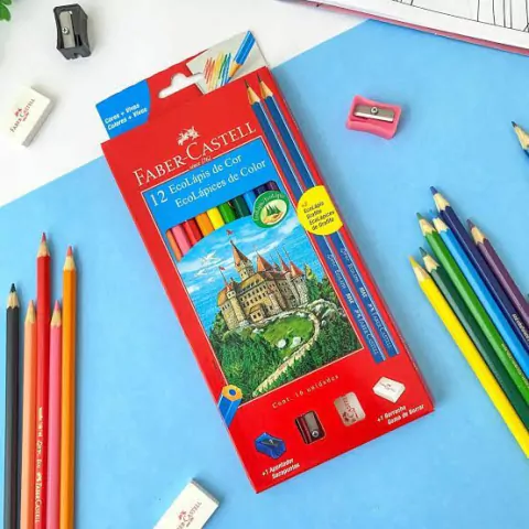 Lápis de cor Faber-Castell 12 cores + 1 apontador+1borracha + 2 ecolápis