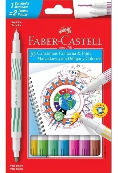 Canetinha Contorna & Pinta Duas Pontas - 10 Cores Faber- Castell