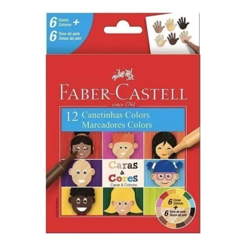 Canetinha Hidrocor FABER-CASTELL - Caras e Cores c/ 6 Cores + 6 Tons de Pele