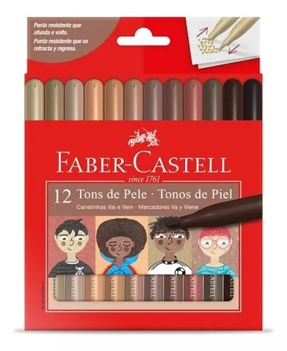 Canetinha Vai e Vem 12 cores Tons de pele - Faber-Castell