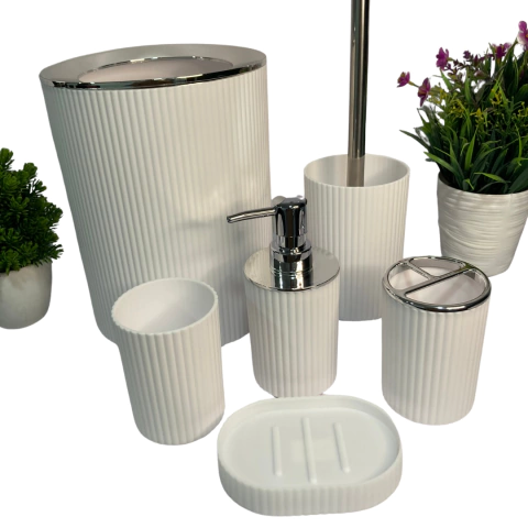 Kit Set Accesorios De Baño 6 Piezas Dispenser Blanco Negro