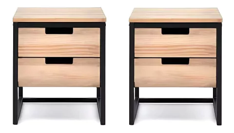 Combo 2 Mesas De Luz Industrial Madera Y Hierro 2 Cajones