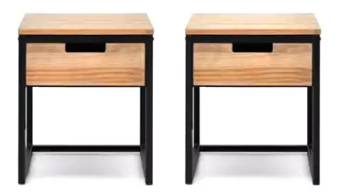 Combo 2 Mesas De Luz Industrial Madera Y Hierro Con Cajón