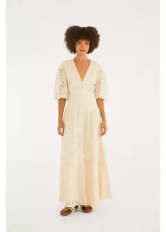 Vestido Laise Flor De Cacto Bege White - comprar online