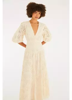 Vestido Laise Flor De Cacto Bege White - LUAR