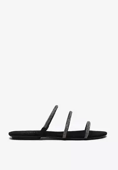 Sandalia Rasteira Tiras Glam Camurça Preta - comprar online