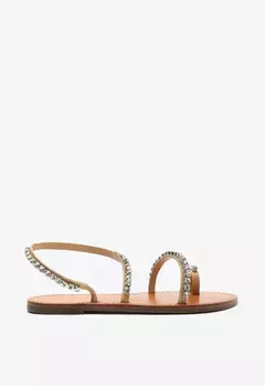 Sandalia Rasteira Glam Pedrarias Bege - comprar online