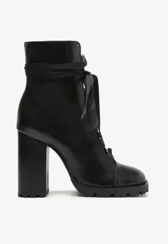Bota Combat Salto Alto Sofia Tratorada Couro - comprar online