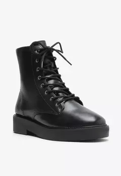 Bota Coturno Couro Amarração Preta - LUAR