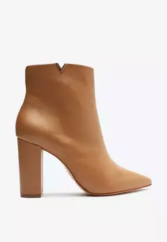 Bota Salto Bloco Médio Couro Amêndoa - comprar online
