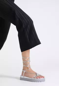 Sandália Papete Triangle Glam Amarração Prata