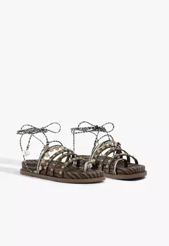 Sandália Papete Couro Tachas Amarração Animal Print na internet