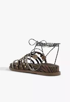 Sandália Papete Couro Tachas Amarração Animal Print - LUAR