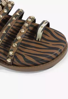 Imagem do Sandália Papete Couro Tachas Amarração Animal Print