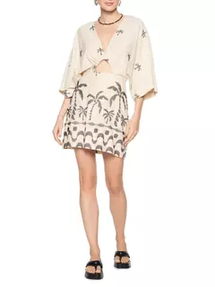 Vestido Curto Linho Bordado Orla Off Polvilho - comprar online