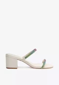 Sandália Mule Glam Salto Bloco Branco/Multicolor - comprar online