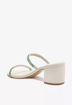 Sandália Mule Glam Salto Bloco Branco/Multicolor - LUAR