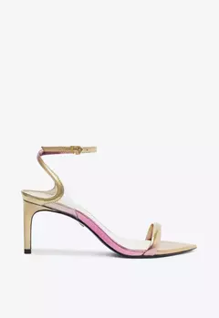 Sandalia salto medio skye leaf couro dourada - comprar online