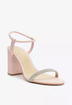 sandalia gimenez salto bloco alto rosa - LUAR