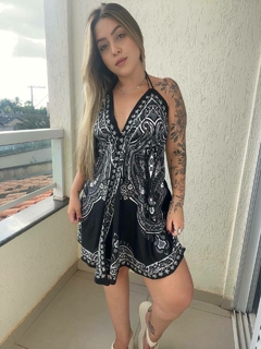 VESTIDO MANDALA CURTO - PRETO/CINZA - comprar online