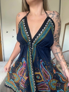 VESTIDO MANDALA CURTO - AZUL ESCURO - Bella's Closet