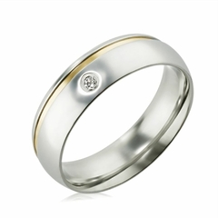 Aliança O44401 6mm Meia cana/Anatômica com filete em ouro 10K e Zircônia em Prata 950