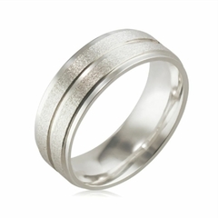 Aliança O44642 6mm Reta/Fosca/Anatômica/Frisos retos em Prata 950