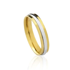 Aliança AL915 4mm Reta/Bodas/Anatômica/Detalhe Ouro Branco em Ouro