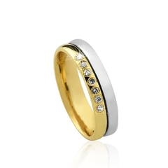 Aliança AL924 5mm Meia cana/Bodas/Detalhe Ouro Branco em Ouro