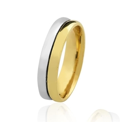 Aliança AL924 5mm Meia cana/Bodas/Detalhe Ouro Branco em Ouro