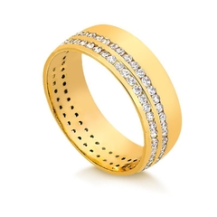 Aliança J503 6,8mm Meia cana/Frisos retos em Ouro