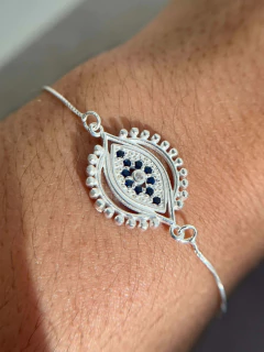 Pulseira Olho Grego 18mm Trabalhado e Cravejado 18+4cm