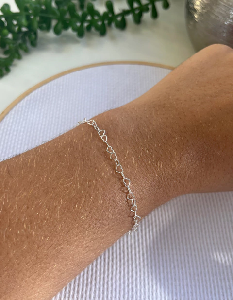 Pulseira Elos de Corações 18cm 3mm