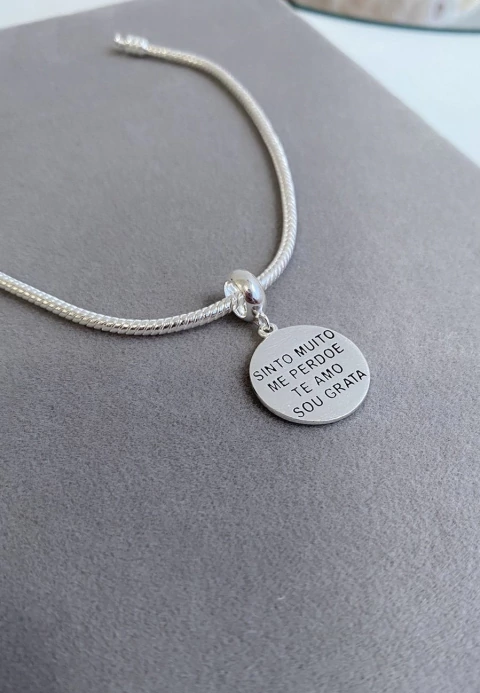 Berloque Medalha Sinto muito, me perdoe, te amo, sou grata