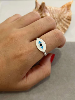 Anel Regulável Olho Grego Resinado com Bolinhas