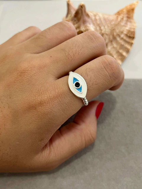 Anel Regulável Olho Grego Resinado com Bolinhas