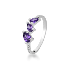 Anel Zircônias Ametista Cravejado Luxo - Mile e Uma Pratas