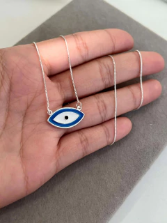 Colar Olho Grego 11X20mm Trabalhado e Resinado 43+4cm