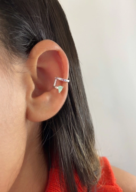 Piercing Fake Colorido Zircônia Esmeralda Fusion