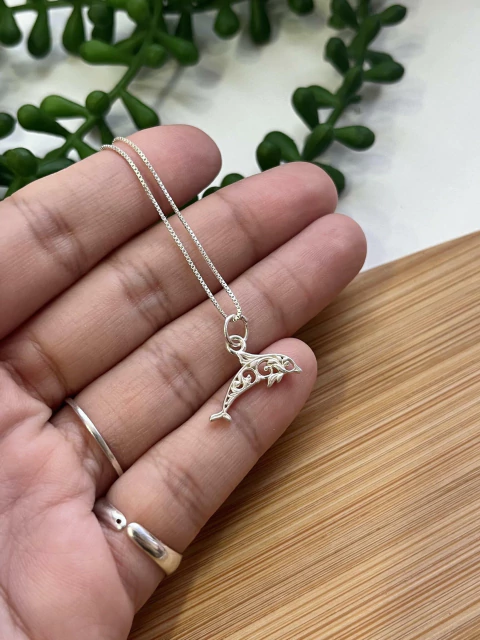 Colar Golfinho Trabalhado 15mm 40cm