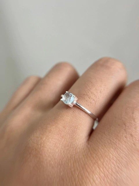 Anel Solitário Zircônia Aquamarine 5mm