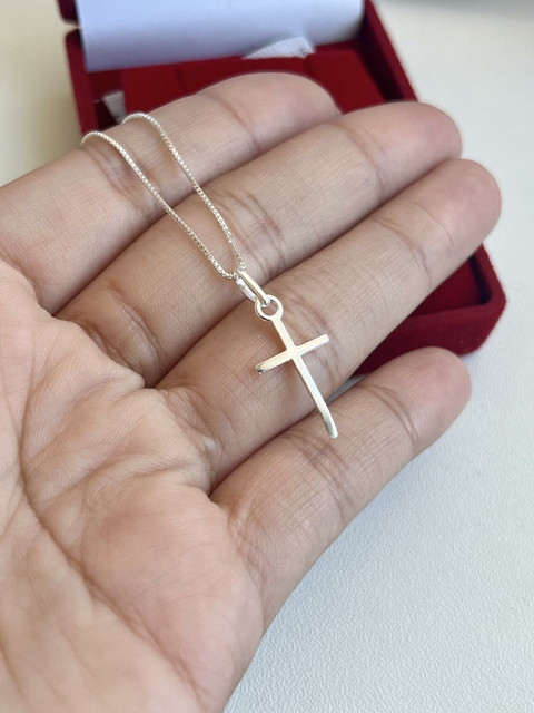 Colar Cruz Lisa 20x10mm 45cm