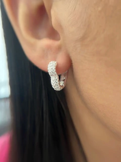 Argola Coração Cravejado 3 Fileiras Luxo Click 16x14mm