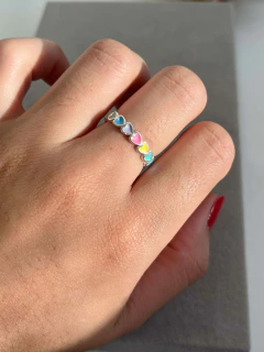 Anel Corações Coloridos Resinados