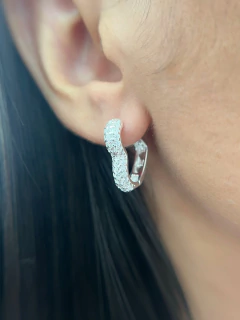 Argola Coração Cravejado 3 Fileiras Luxo Click 20x16mm