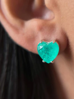 Conjunto Brincos + Colar Coração Zircônia Verde Esmeralda 10mm 45cm Luxo na internet